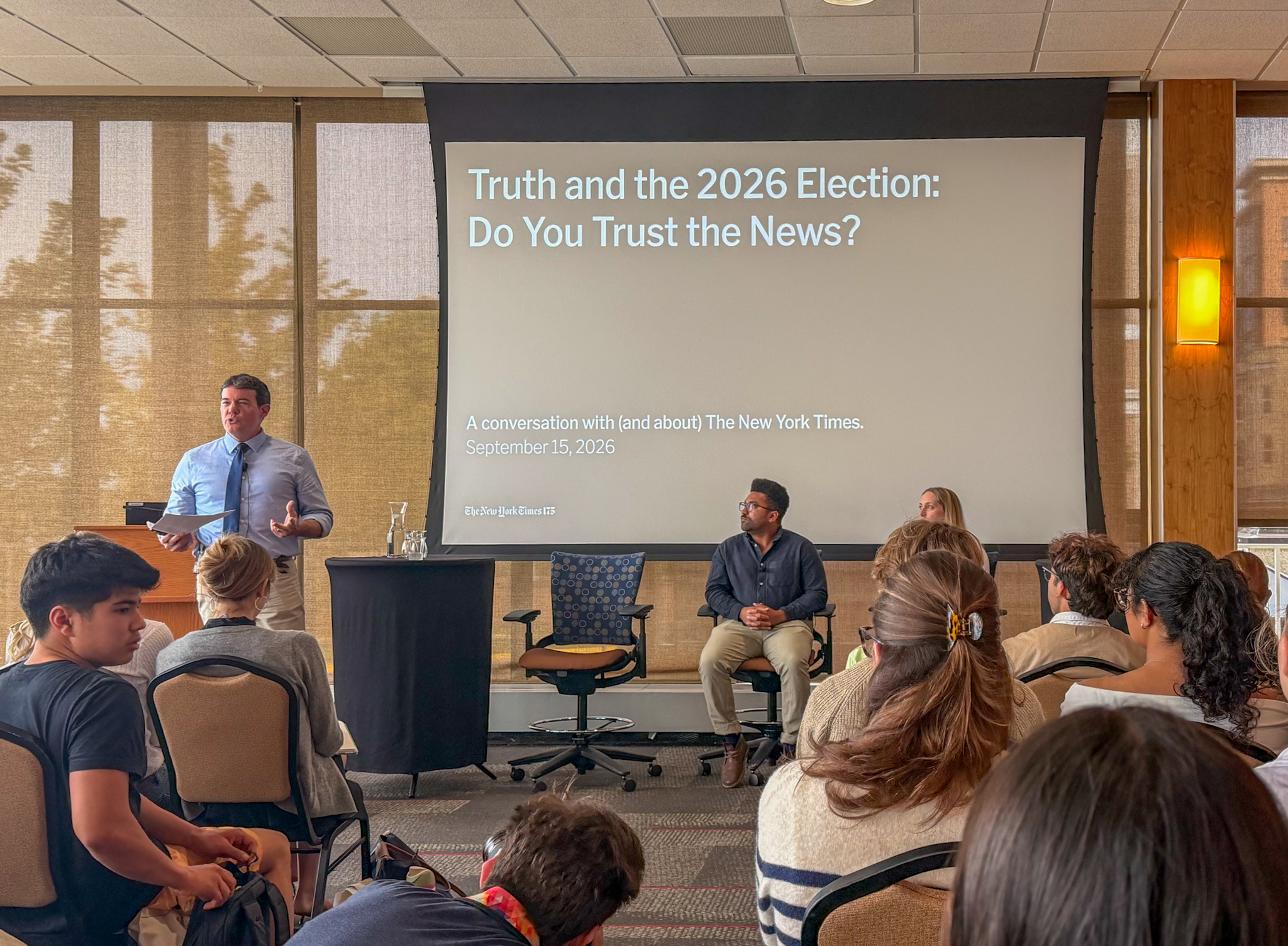 Scene from the Times panel at the Pyle Center, UW–Madison