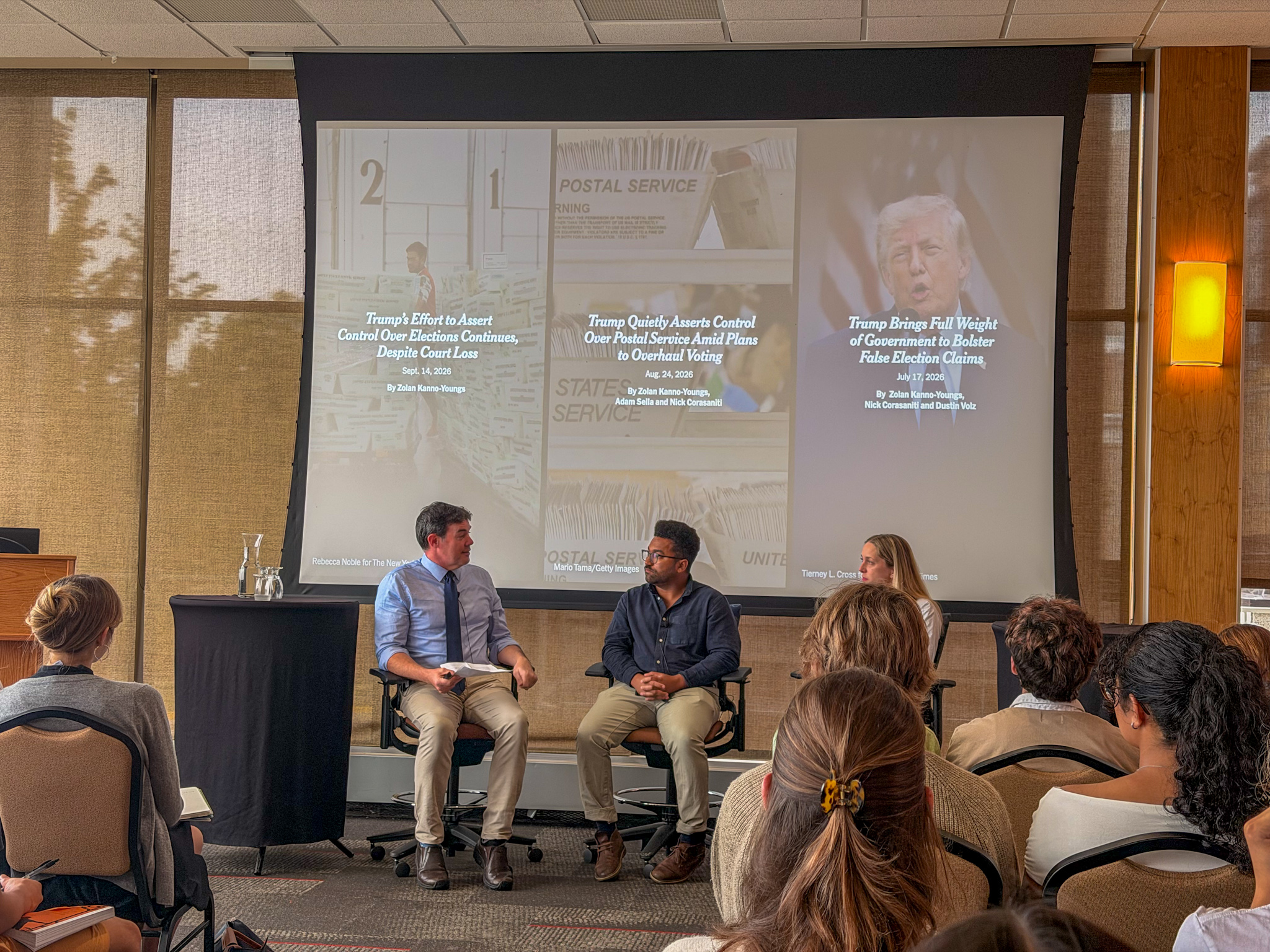 Scene from the Times panel at the Pyle Center, UW–Madison