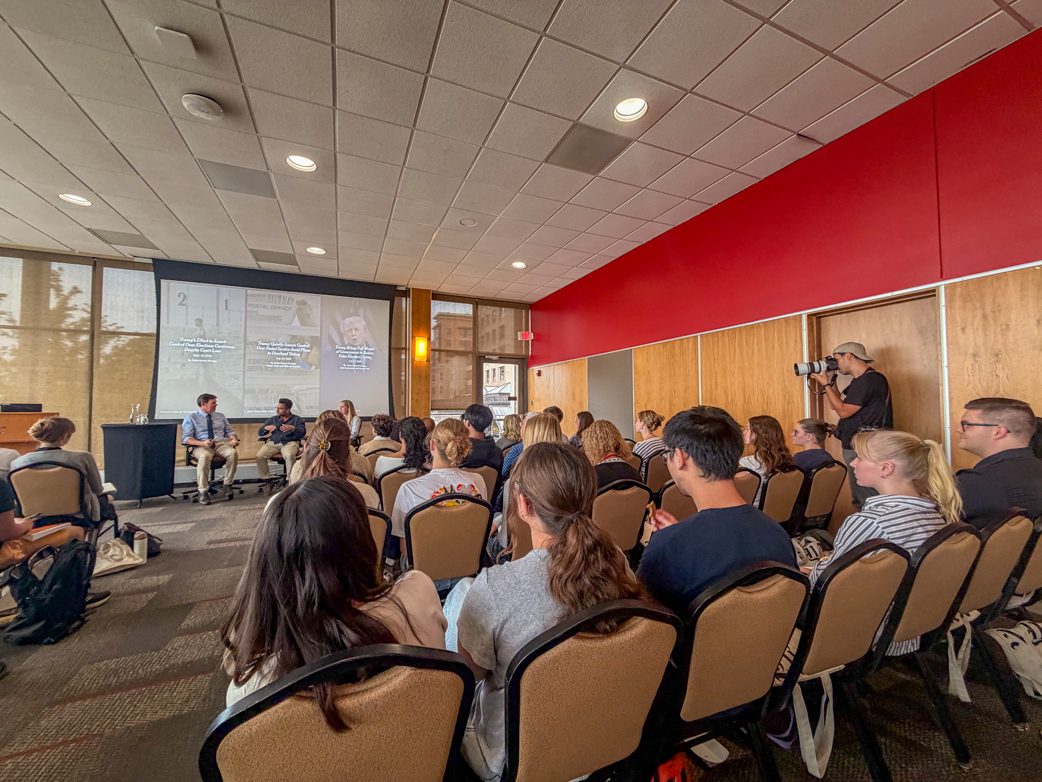 Scene from the Times panel at the Pyle Center, UW–Madison