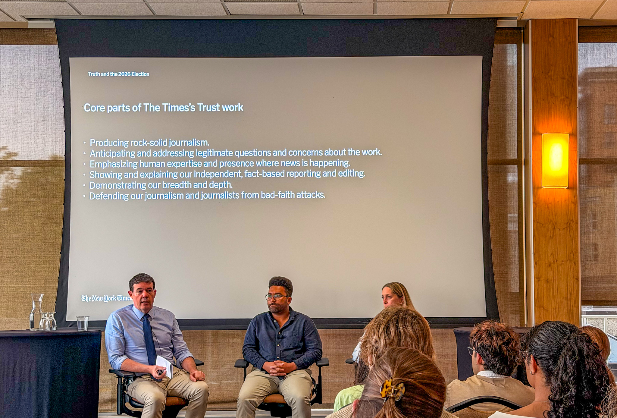 Scene from the Times panel at the Pyle Center, UW–Madison